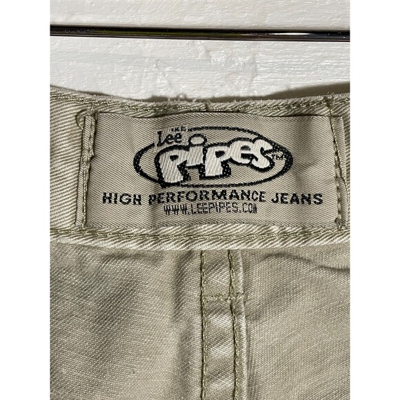 Vintage Y2K Lee Pipes BMX Pants 25x23 Tan Black Patch Logo Mesh Unisex Teen READ - Picture 6 of 16